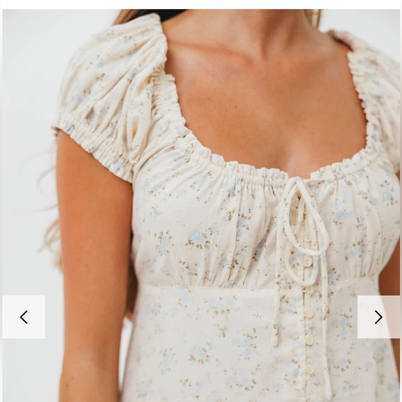 Floral Square-Neck Cotton Midi Dress in Cream with blue floral - Picture 6 of 6